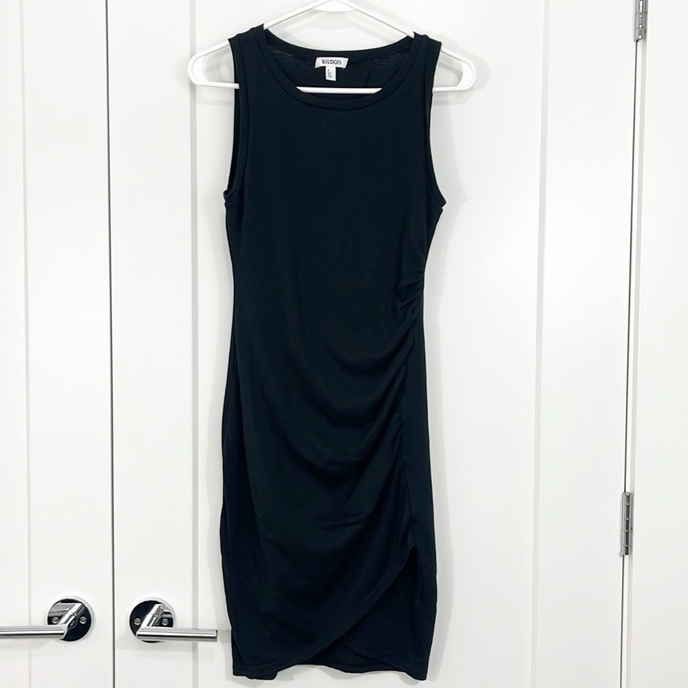 Tildon XS Black Sleeveless Bodycon Ruched Midi Dress
